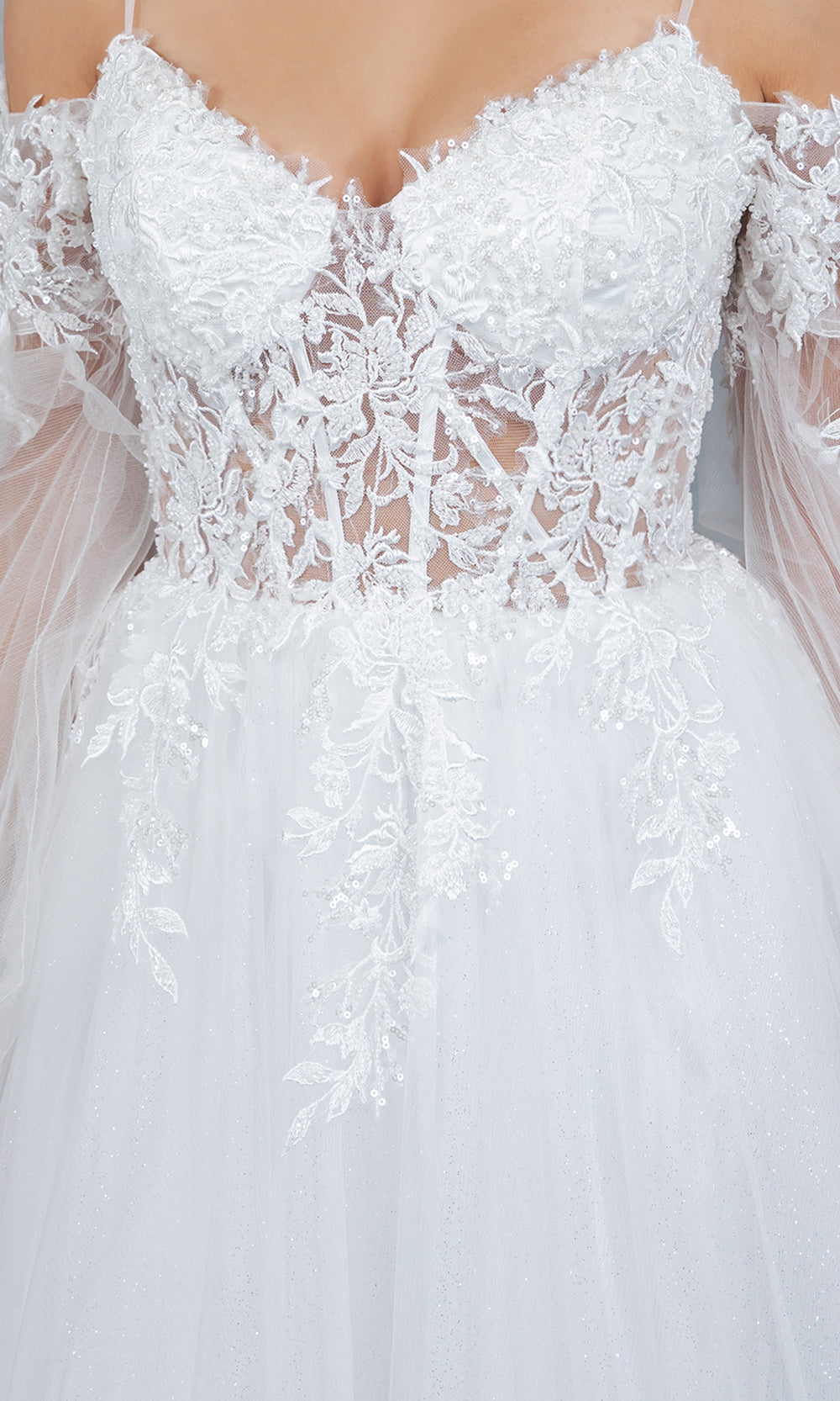 Cinderella Couture 4234 - Embroidered Corset Layered A-Line Gown Bridal Dresses in Off White