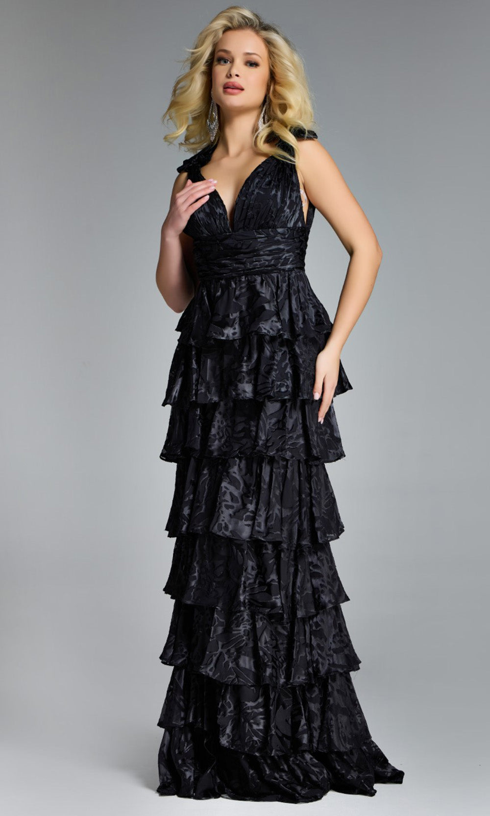 Jovani 42380 - Bow Strap Tiered A-Line Gown Formal Gowns