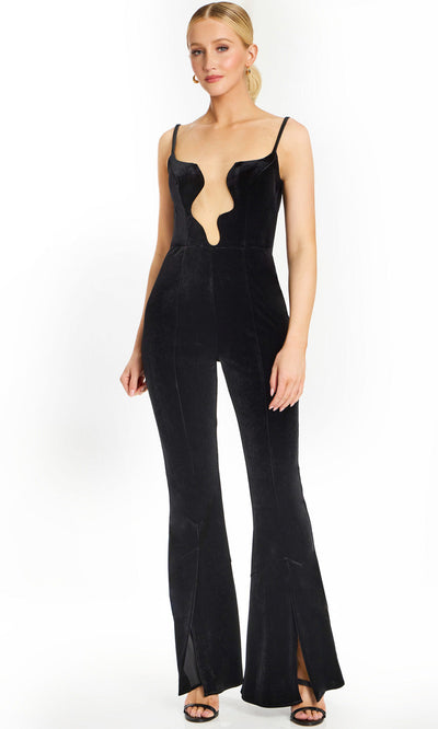 Jovani 42393 - Flared Pants Spaghetti Strap Velvet Jumpsuit Formal Pantsuits
