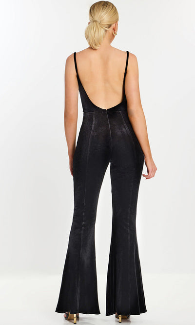 Jovani 42393 - Flared Pants Spaghetti Strap Velvet Jumpsuit Formal Pantsuits