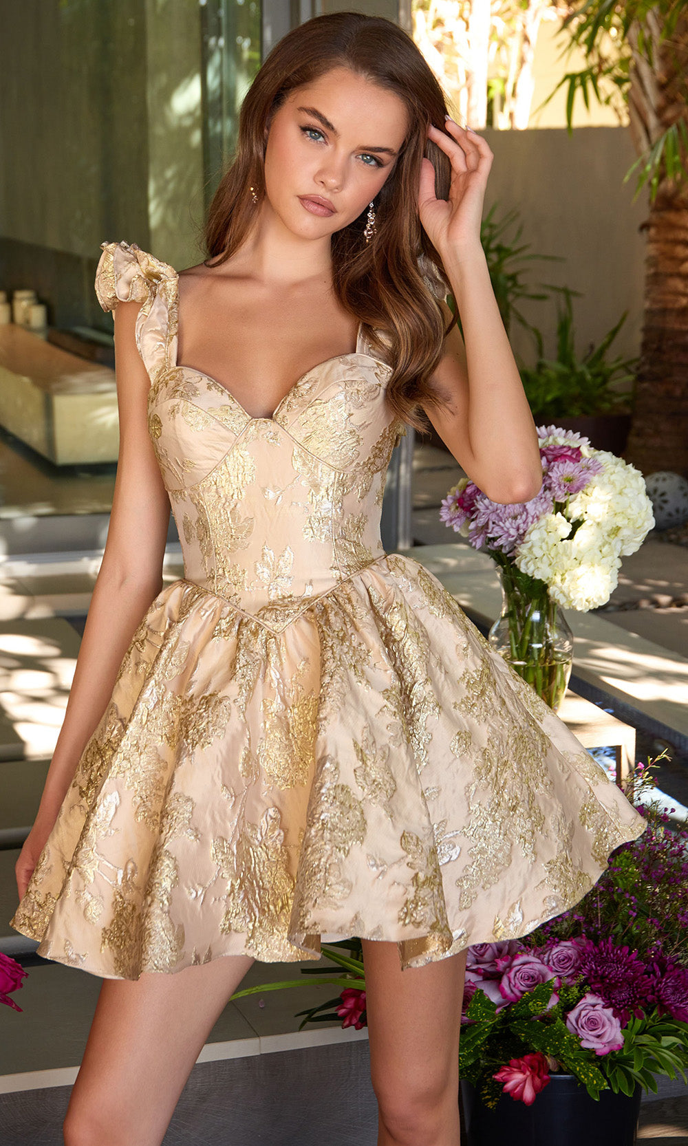 Ava Presley 42395 - Sweetheart Basque Waist Textured Dress Prom Dresses in Gold  