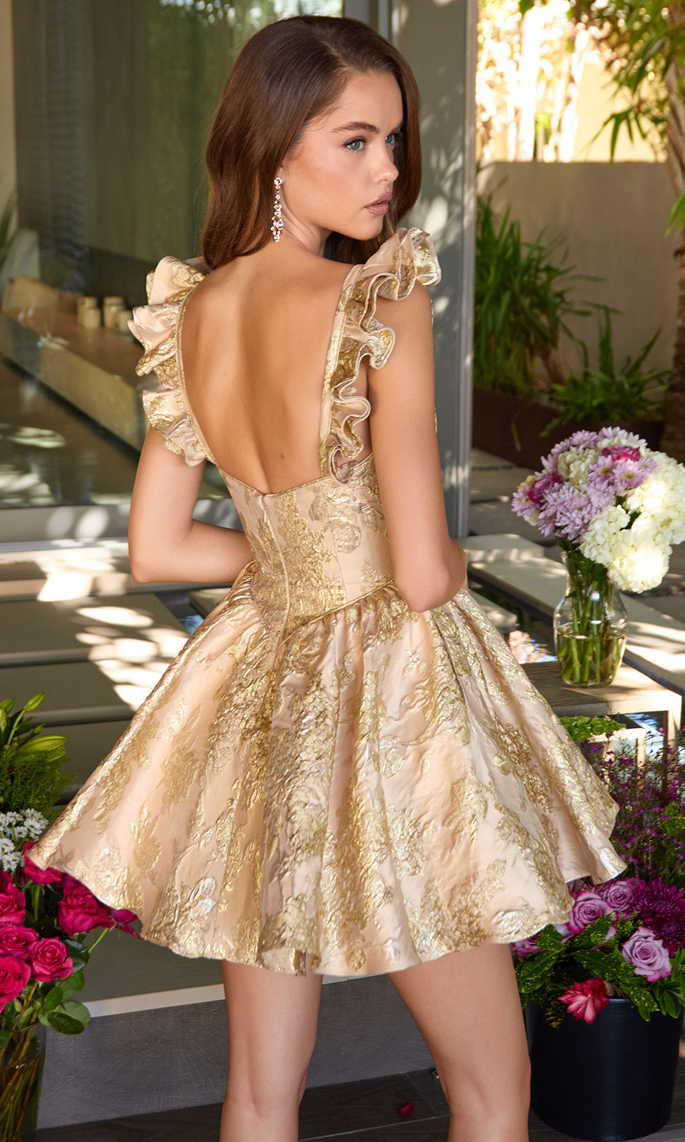 Ava Presley 42395 - Sweetheart Basque Waist Textured Dress Prom Dresses in Gold  