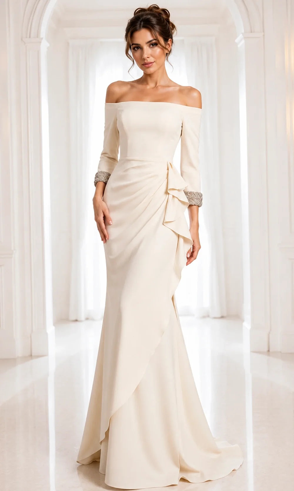 Jovani 42409 - Beaded Quarter Sleeve Evening Dress