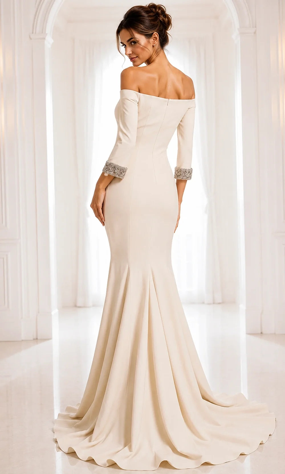 Jovani 42409 - Beaded Quarter Sleeve Evening Dress