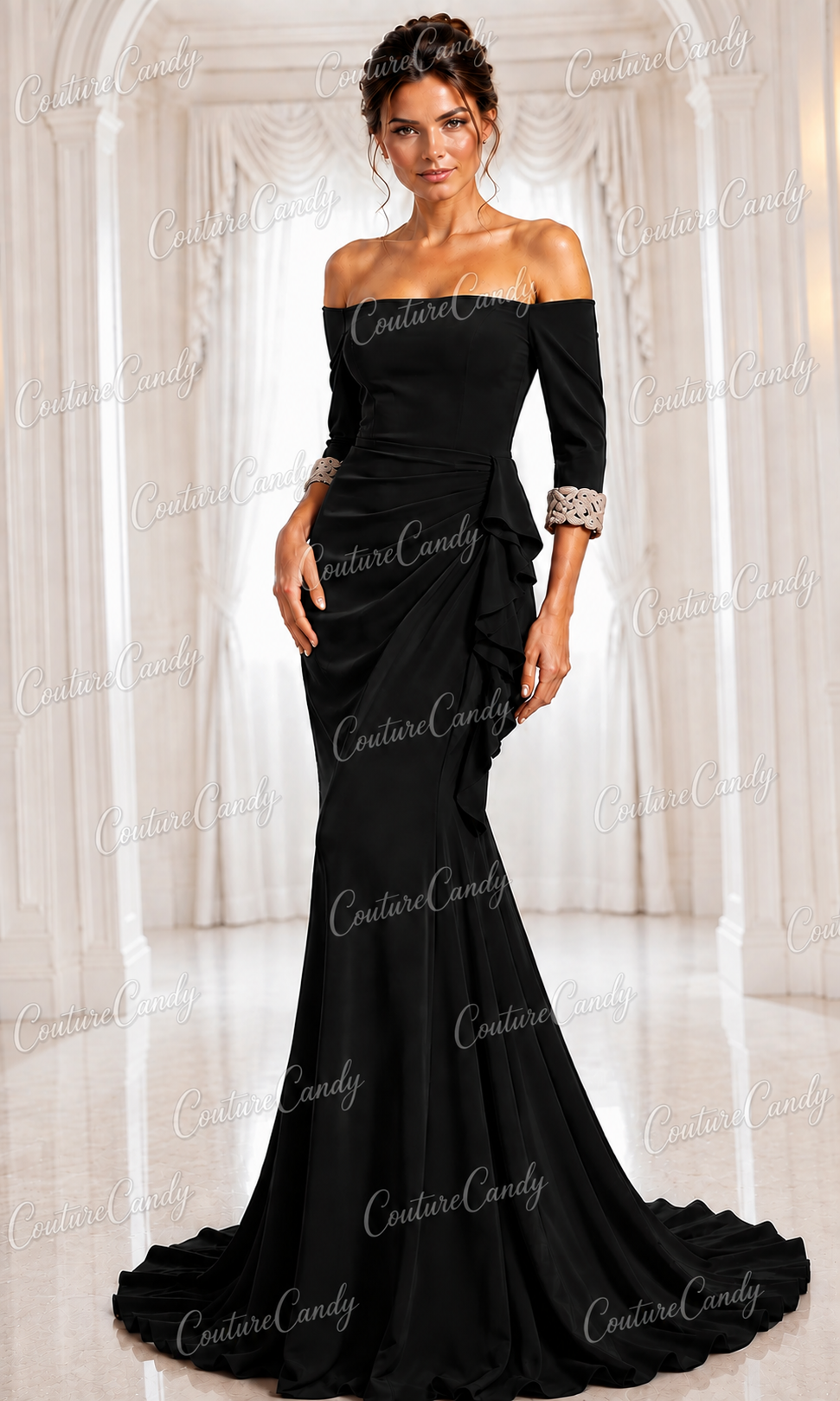 Jovani 42409 - Beaded Quarter Sleeve Evening Dress