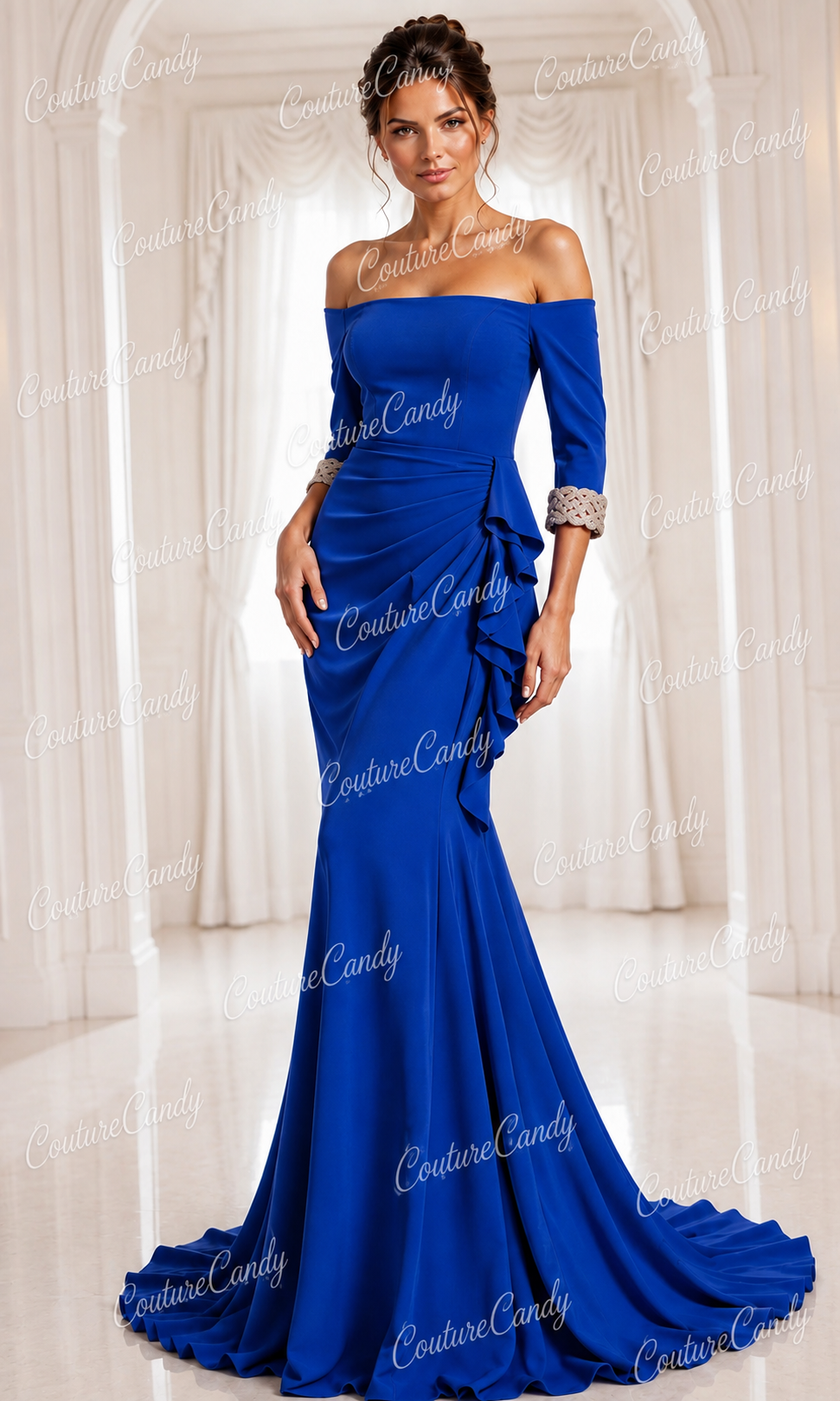 Jovani 42409 - Beaded Quarter Sleeve Evening Dress
