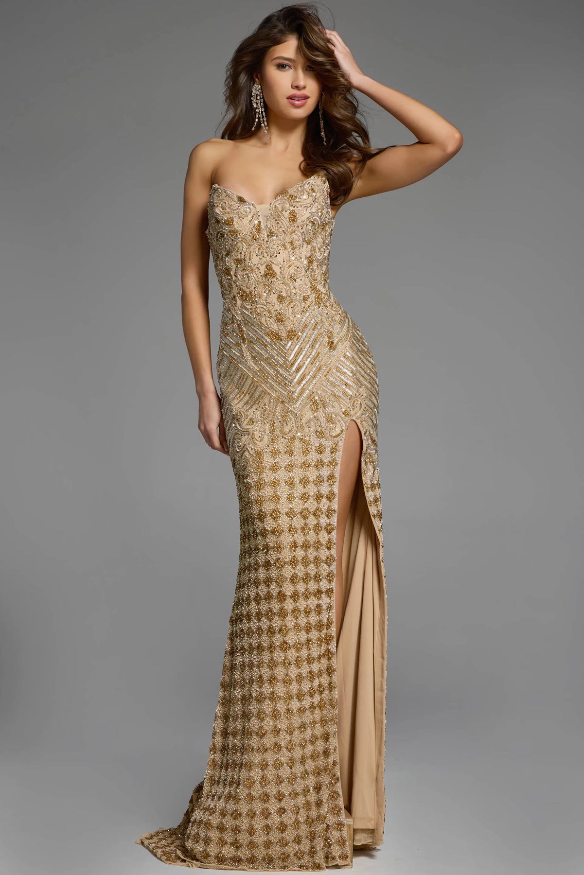 Jovani 42412 - Embellished High Slit Prom Dress