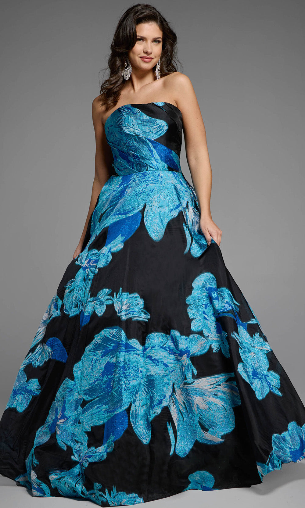 Jovani 42436 - Oversized Bow Strapless Printed Gown