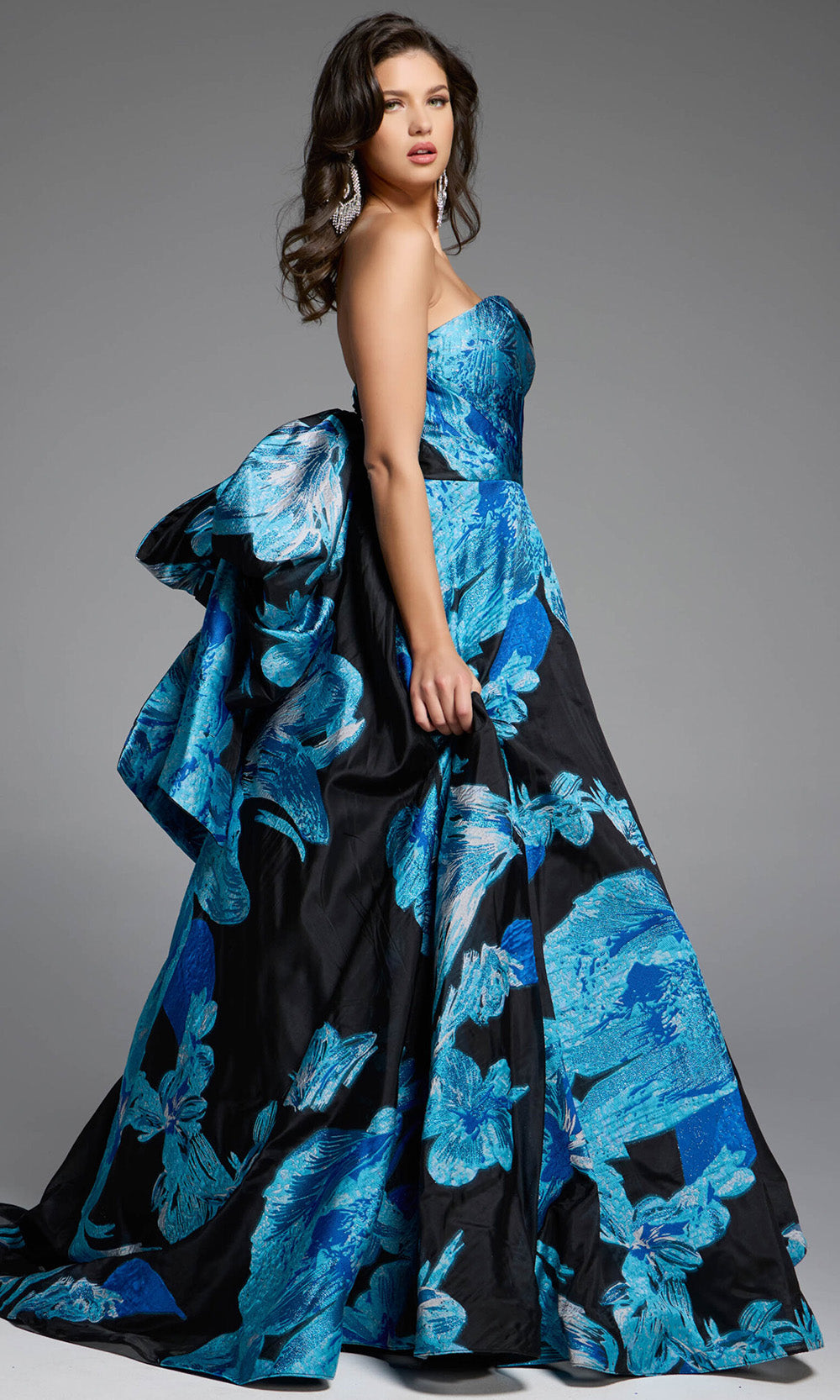 Jovani 42436 - Oversized Bow Strapless Printed Gown