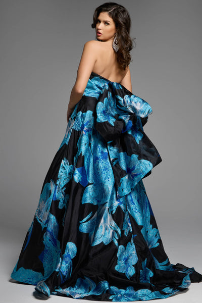 Jovani 42436 - Oversized Bow Strapless Printed Gown Ball Gowns In Blue and Black