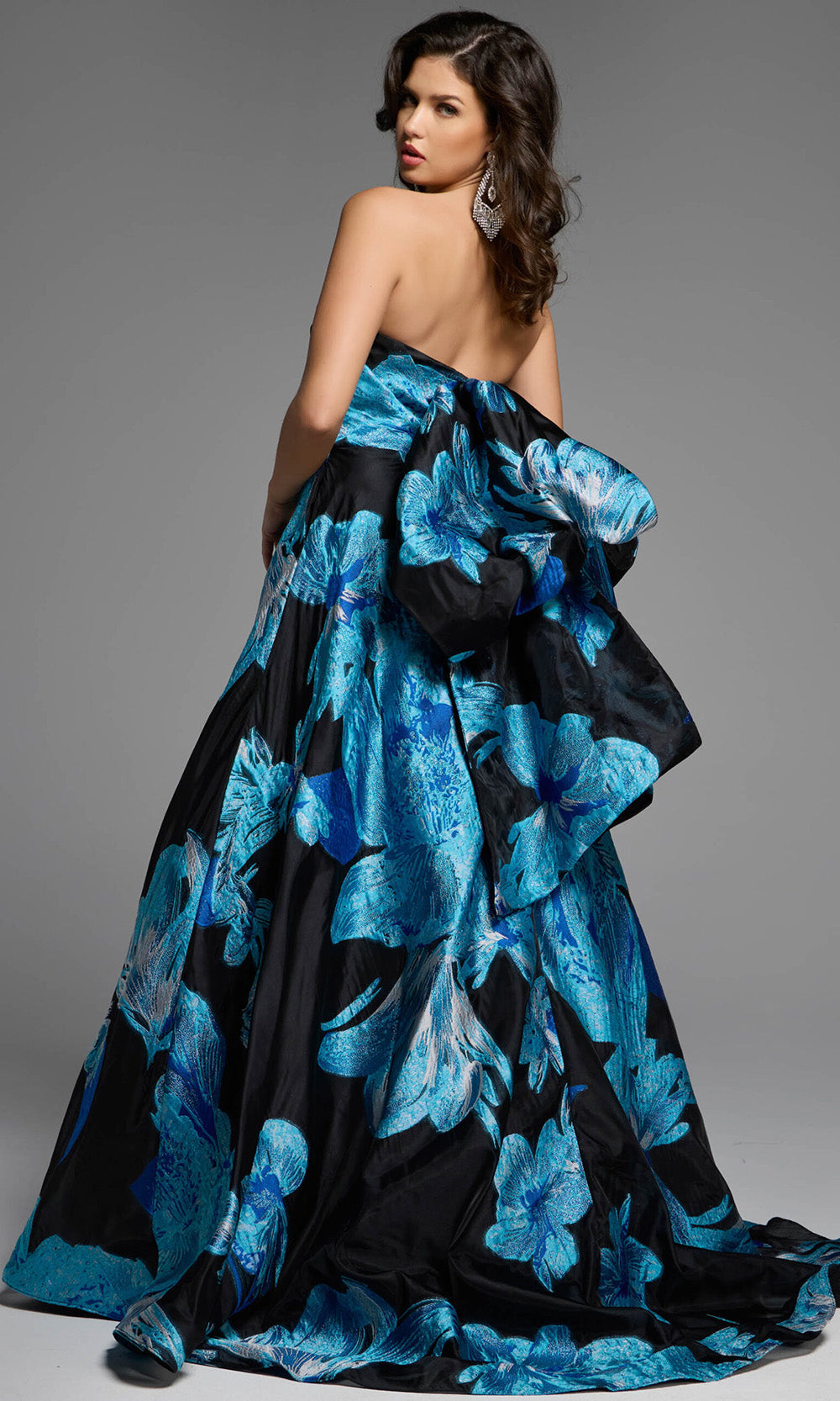 Jovani 42436 - Oversized Bow Strapless Printed Gown
