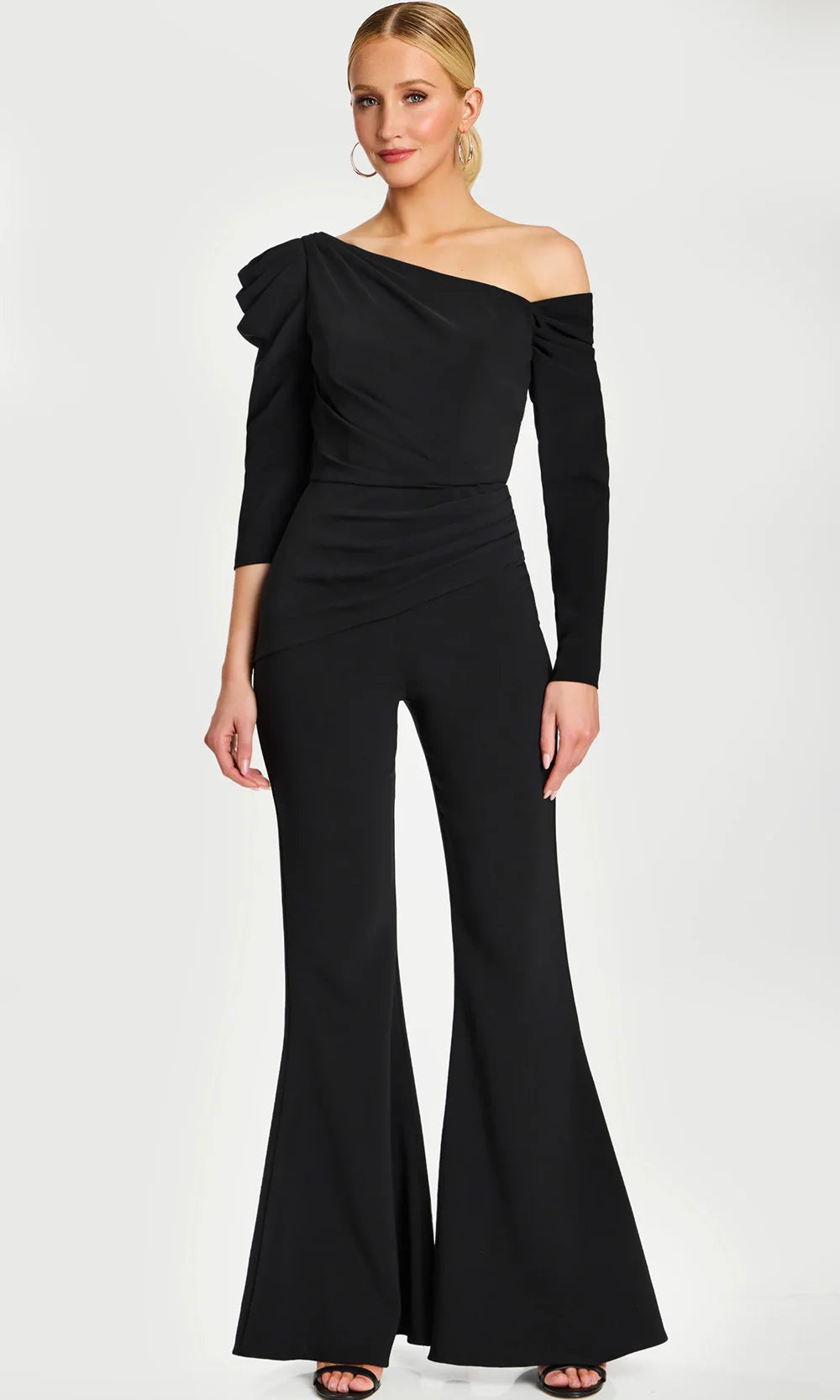 Jovani 42522 - Puff Sleeve Flared Jumpsuit Formal Pantsuits  in Black  