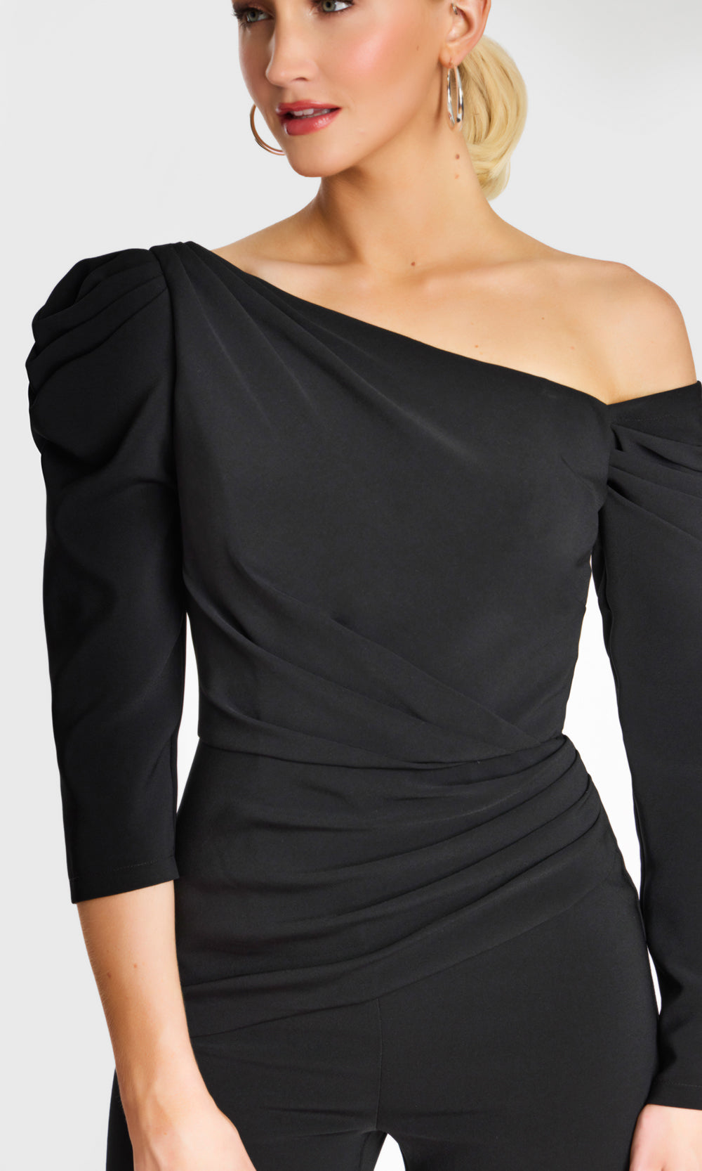 Jovani 42522 - Puff Sleeve Flared Jumpsuit Formal Pantsuits  in Black  