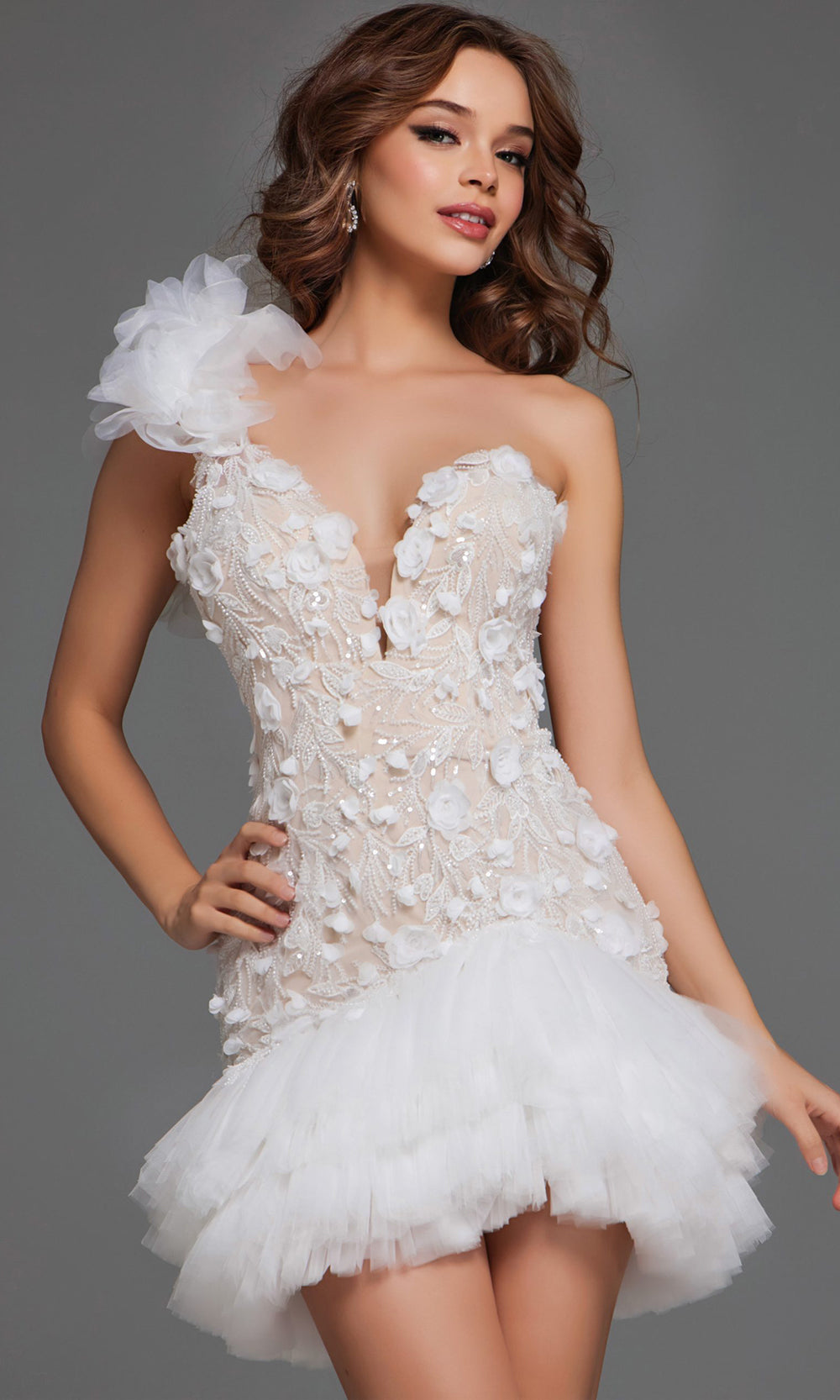 Jovani 42536 - Plunging Sweetheart Floral Dress with Ruffles