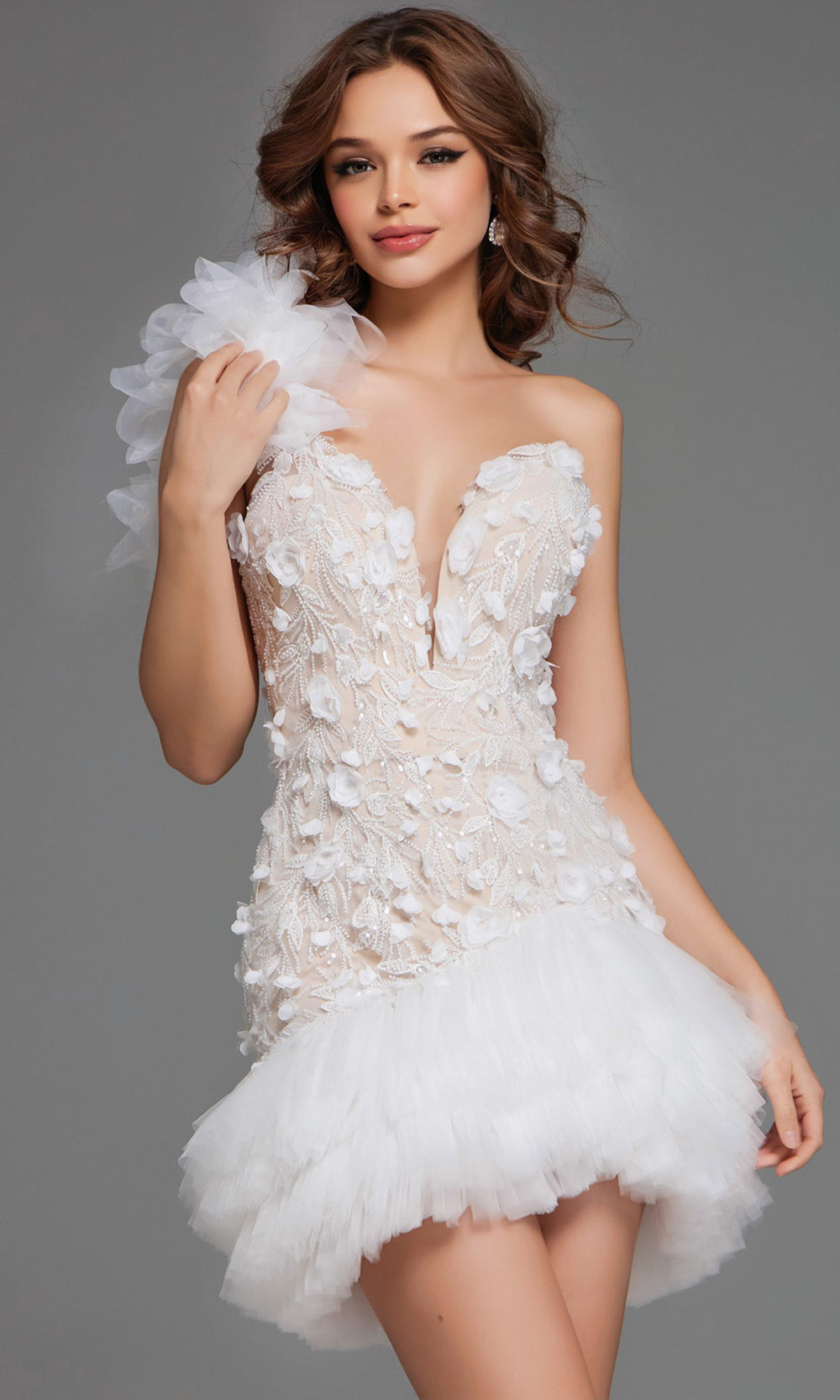 Jovani 42536 - Plunging Sweetheart Floral Dress with Ruffles