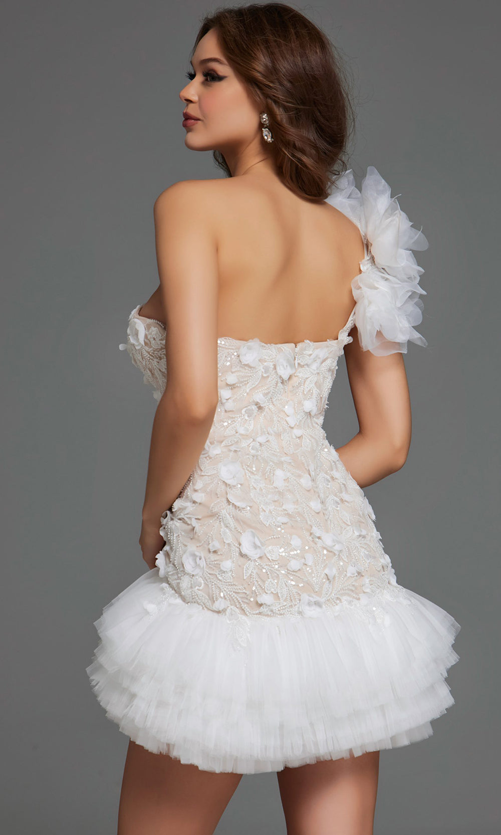 Jovani 42536 - Plunging Sweetheart Floral Dress with Ruffles