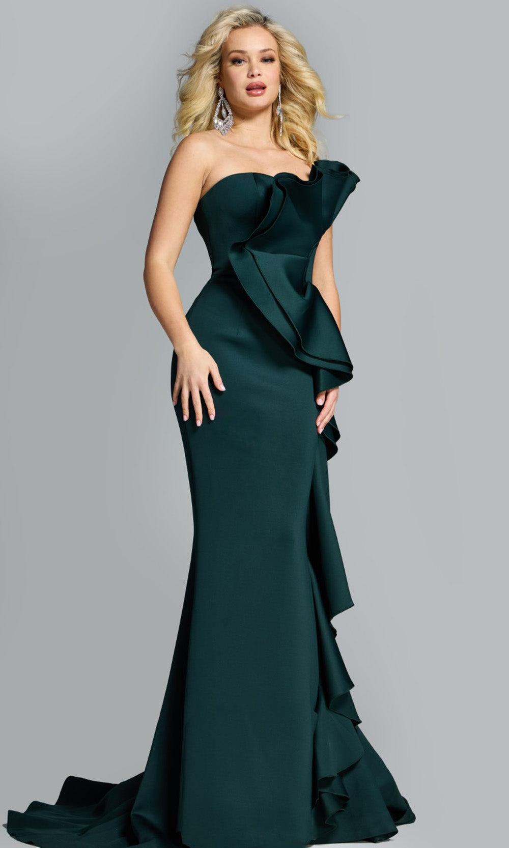 Jovani 42543 - Cascading Ruffle Asymmetric Long Gown Prom Dresses