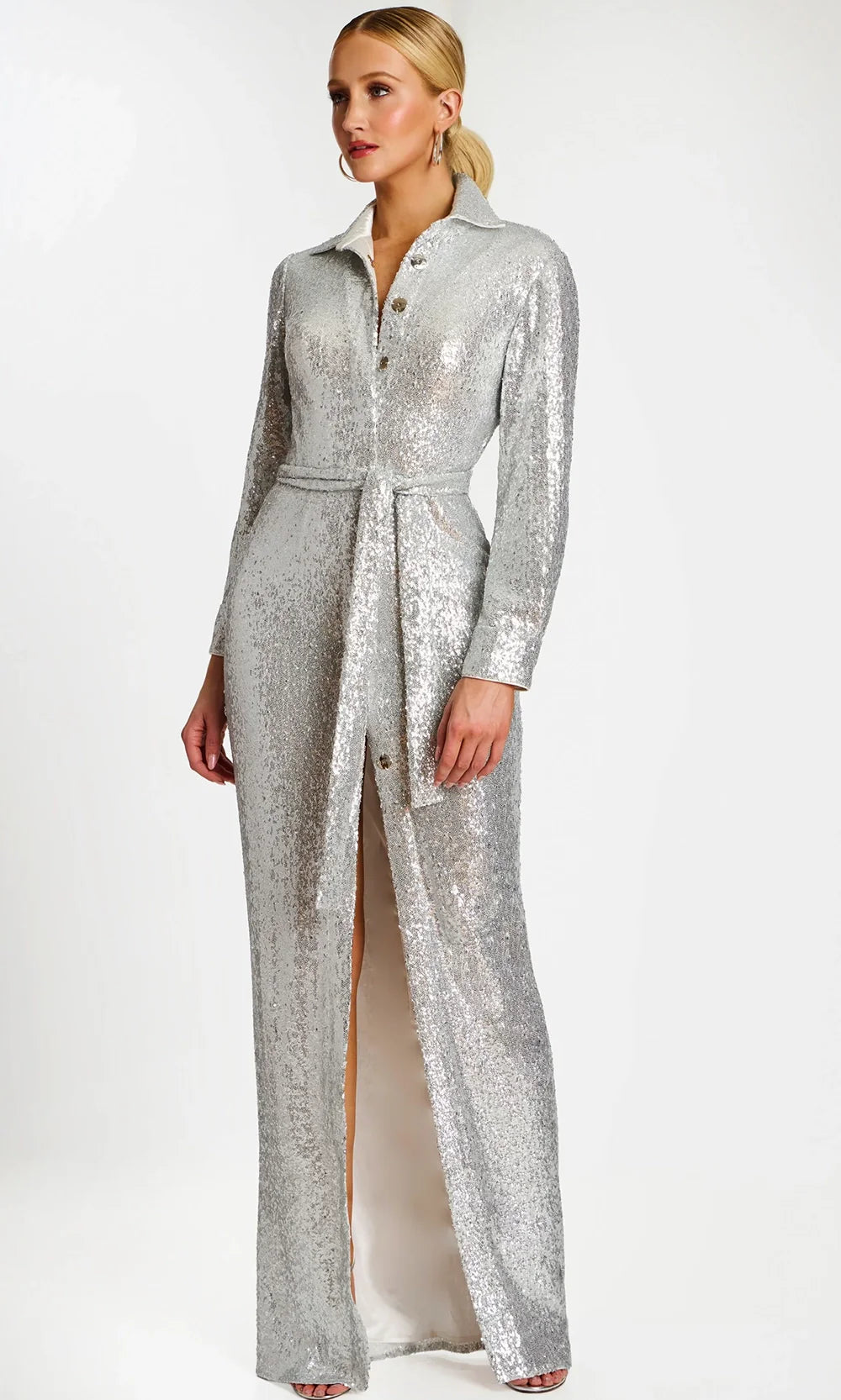 Jovani 42706 - Front Slit Sequin Column Gown Prom Dresses  in Silver 