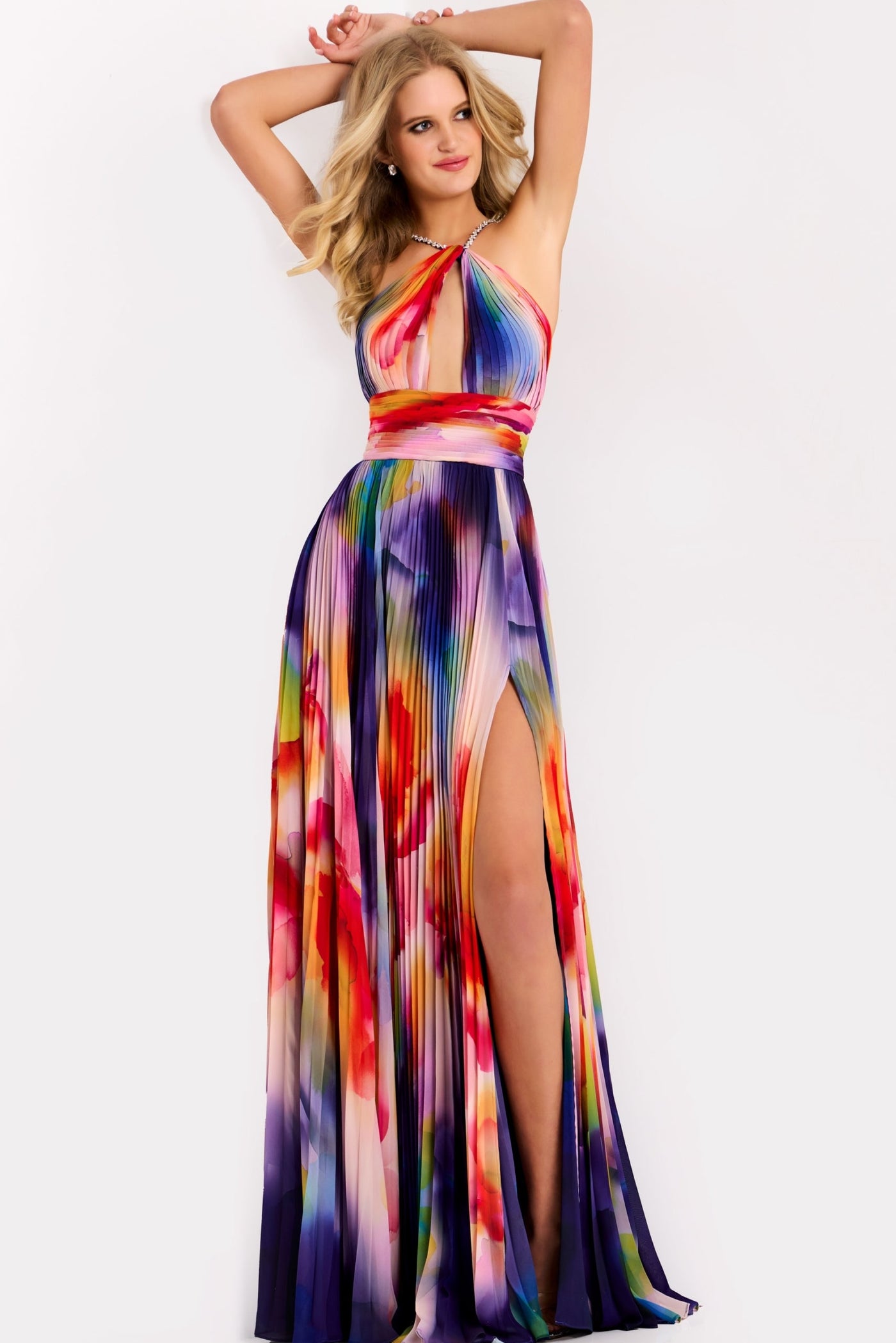 Jovani 42717 - Beaded Strap Multicolor Pleated Dress Formal Gowns in In Multi