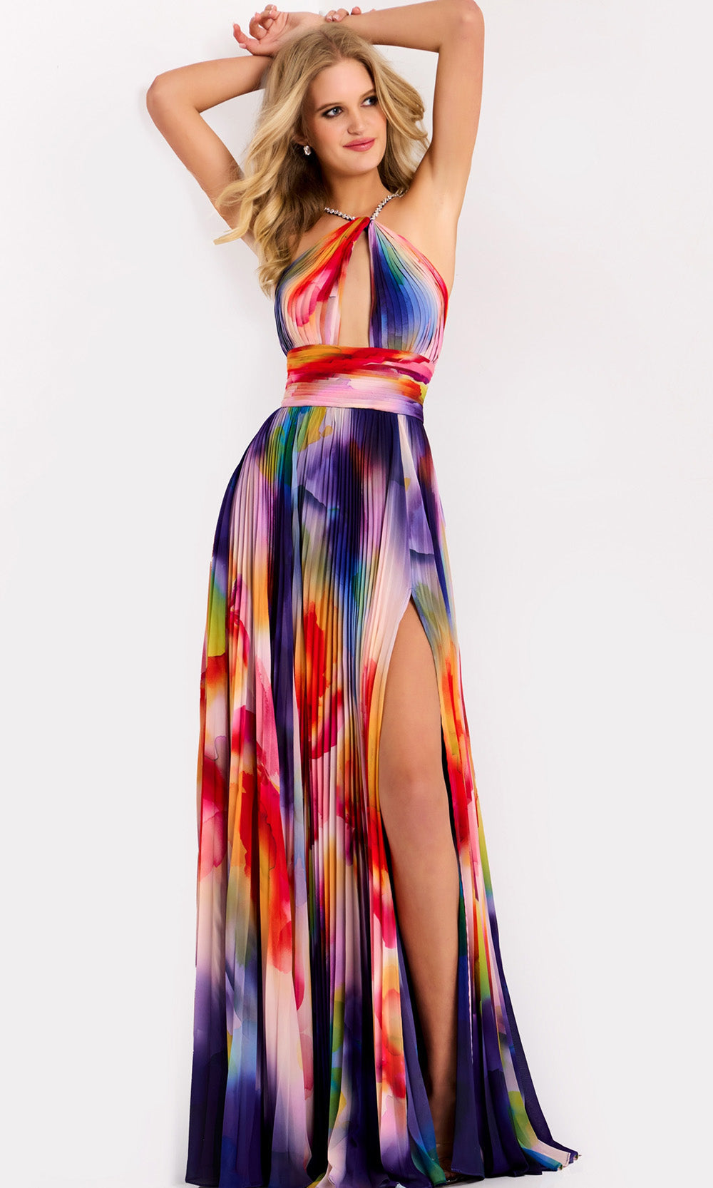 Jovani 42717 - Beaded Strap Multicolor Pleated Dress