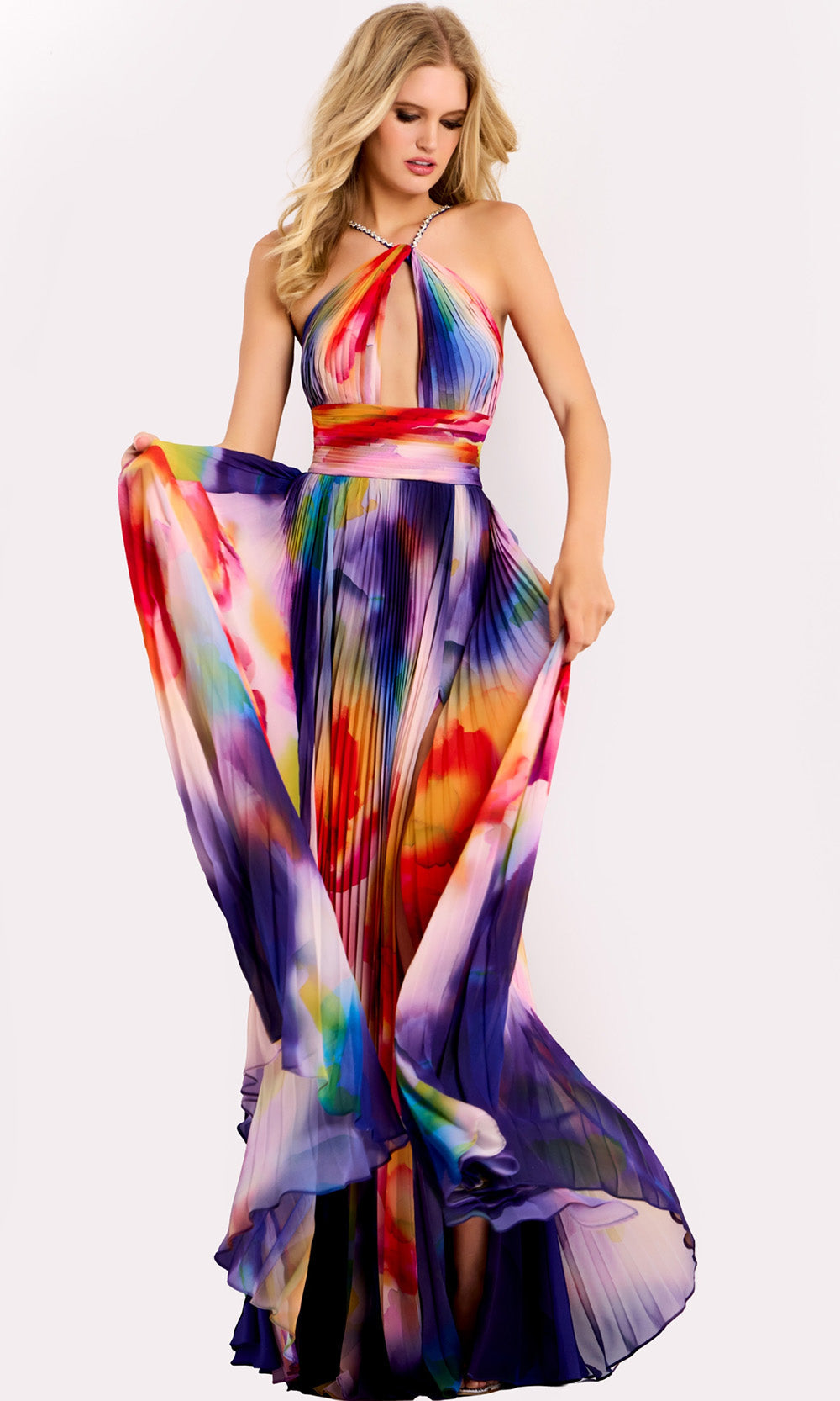 Jovani 42717 - Beaded Strap Multicolor Pleated Dress