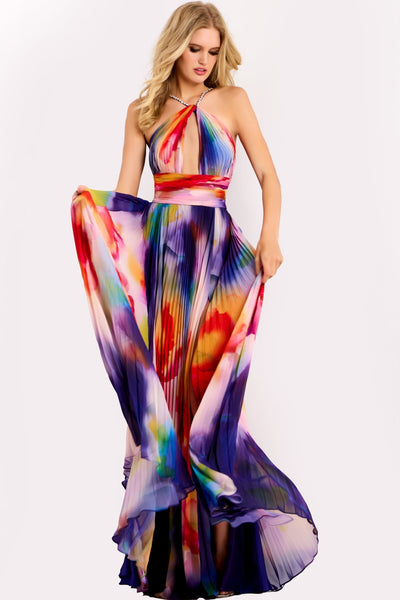 Jovani 42717 - Beaded Strap Multicolor Pleated Dress Formal Gowns in In Multi