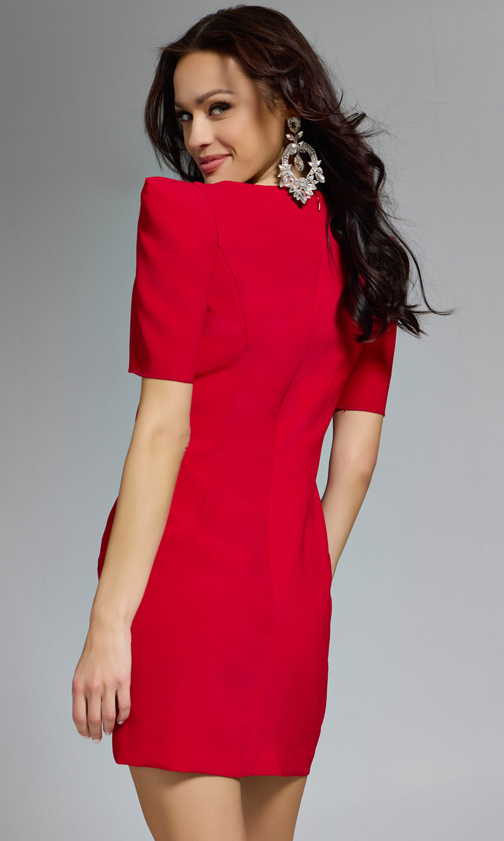 Jovani 42745 - Fitted Batea Neckline Mini Dress