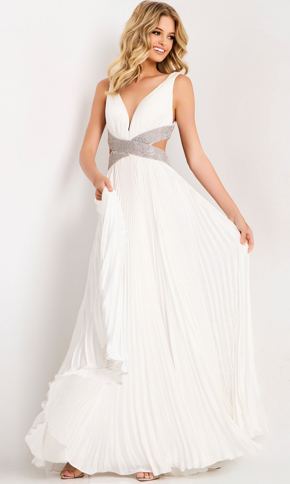 Jovani 42811 - A-Line Open Side Pleated Prom Gown Wedding Dresses