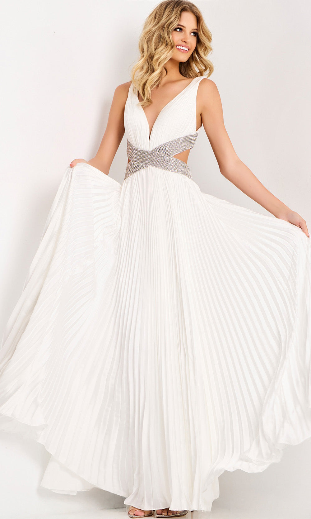 Jovani 42811 - A-Line Open Side Pleated Prom Gown Wedding Dresses