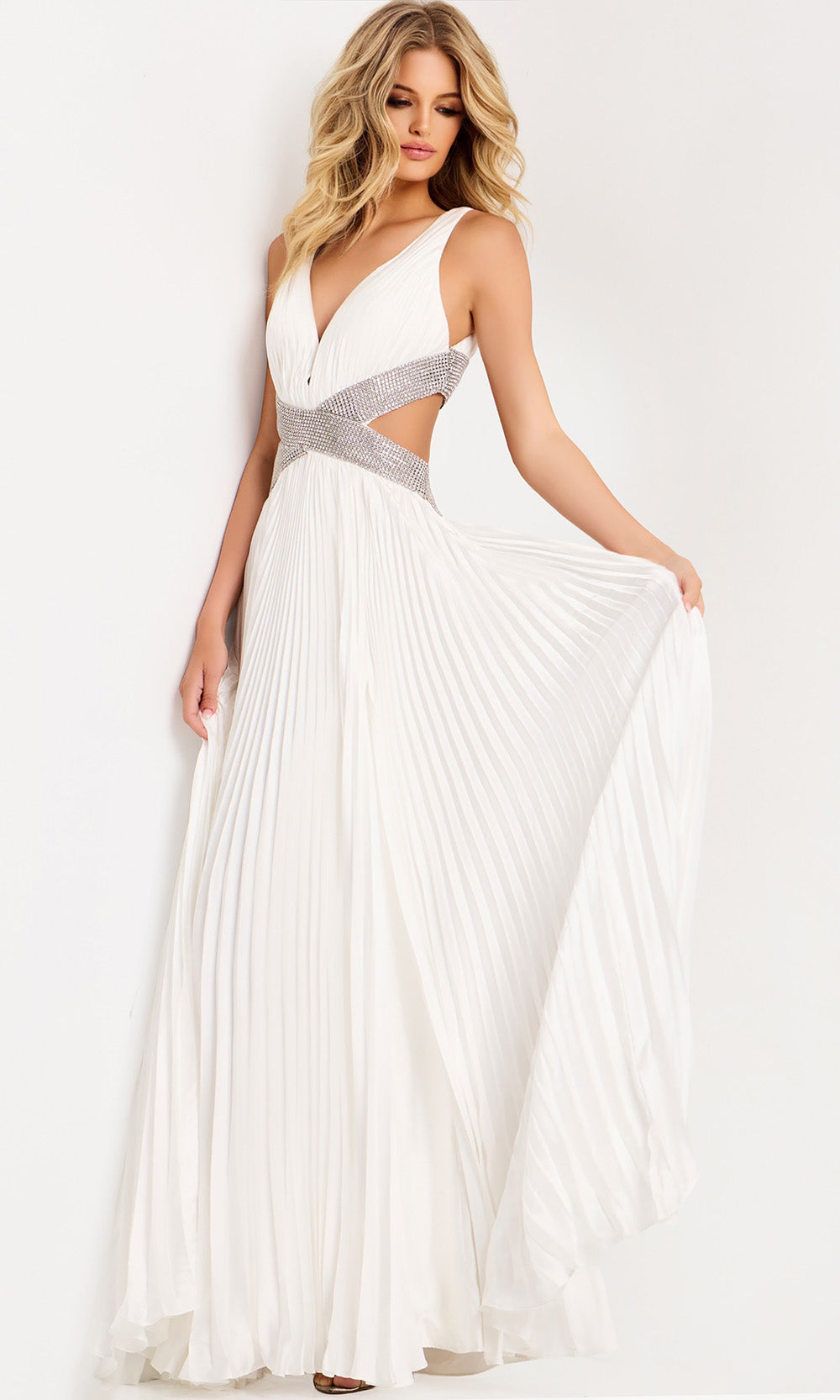 Jovani 42811 - A-Line Open Side Pleated Prom Gown Wedding Dresses
