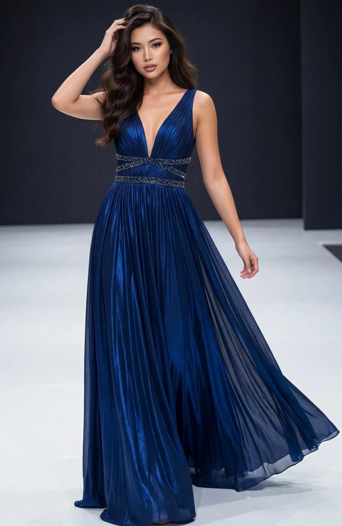 Jovani 42817 - Beaded Waistband Pleated A-Line Gown Prom Dresses