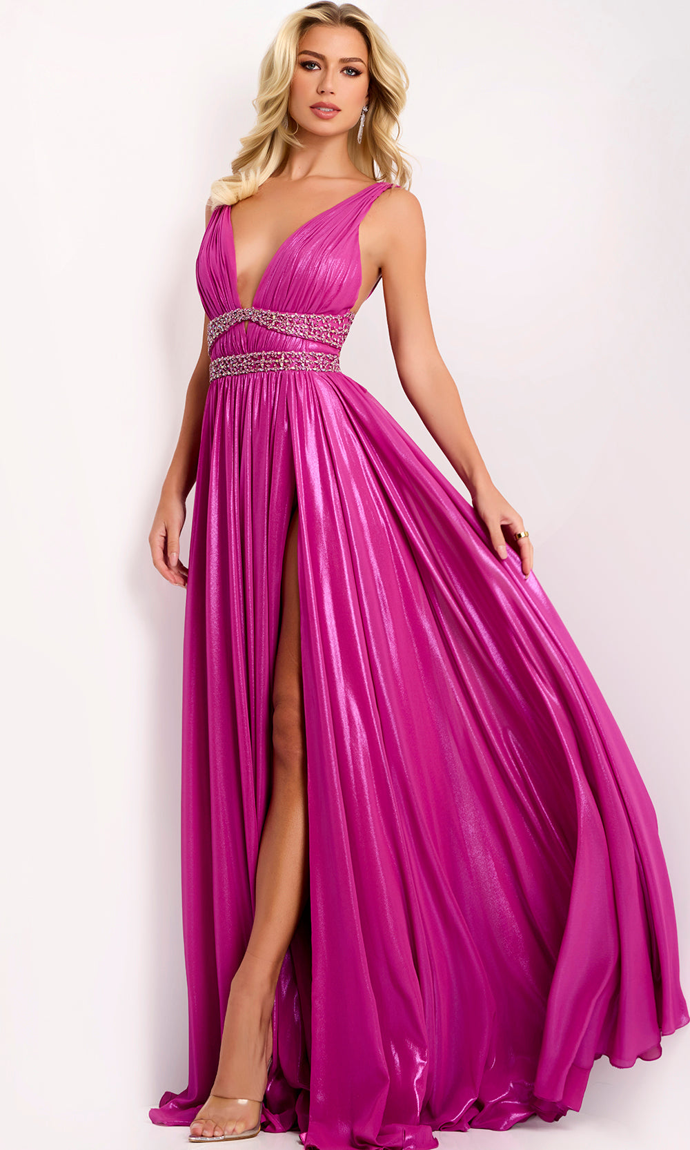 Jovani 42817 - Beaded Waistband Pleated A-Line Gown Prom Dresses