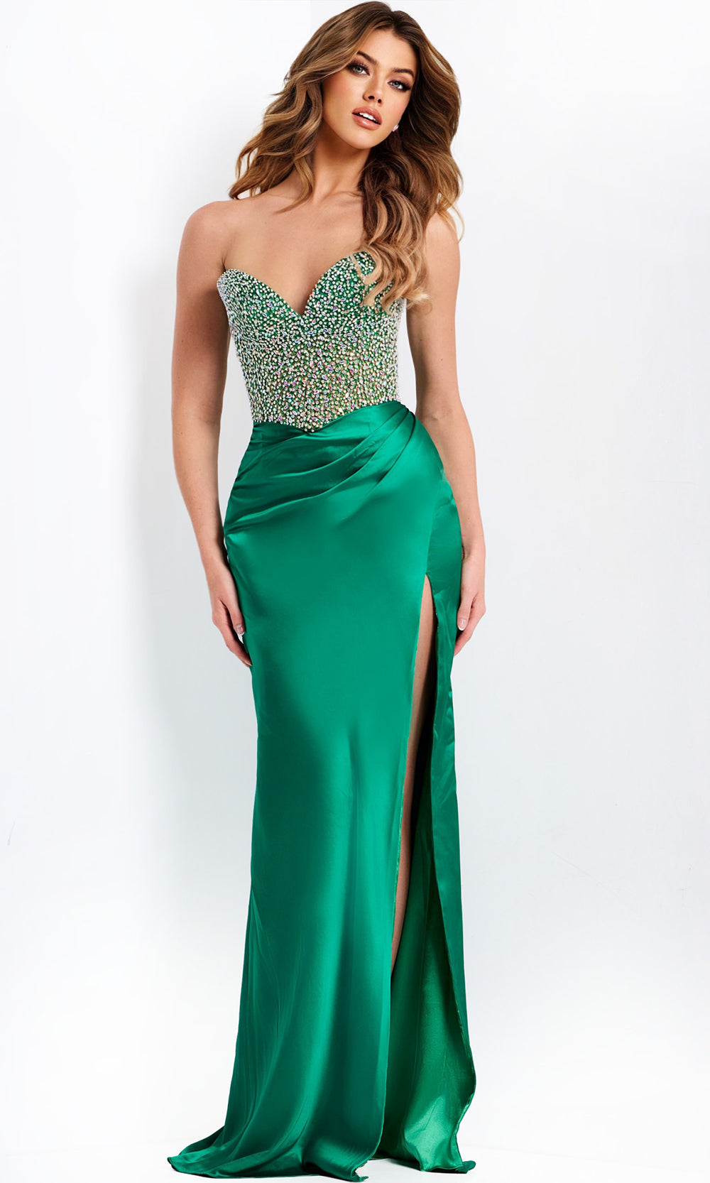 Jovani 42845 - Satin Sweetheart Gown with Slit Prom Dresses