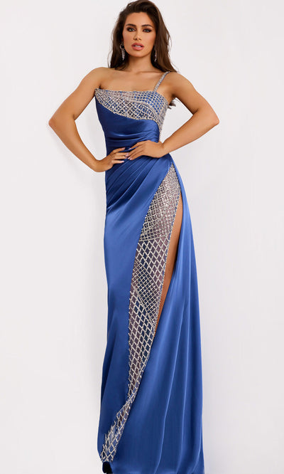 Jovani 42850 - Asymmetric Embellished Gown with Slit Formal Gowns