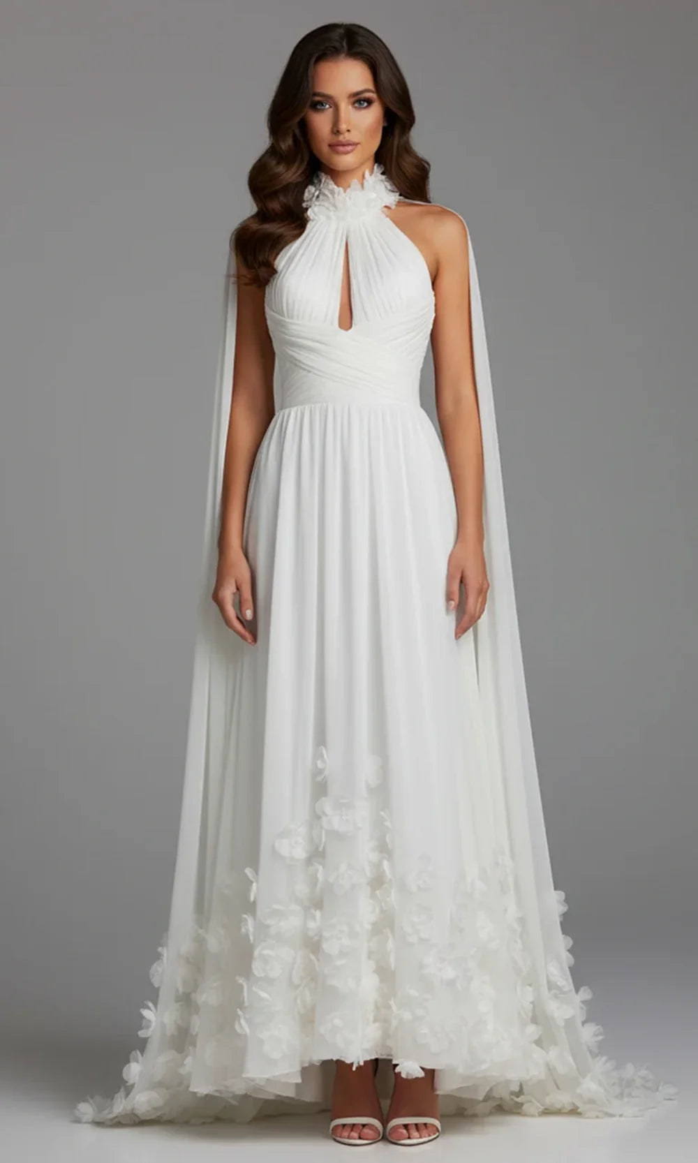 Jovani 42861 - Halter A-Line Gown with Attached Cape Special Occasion Dress In White