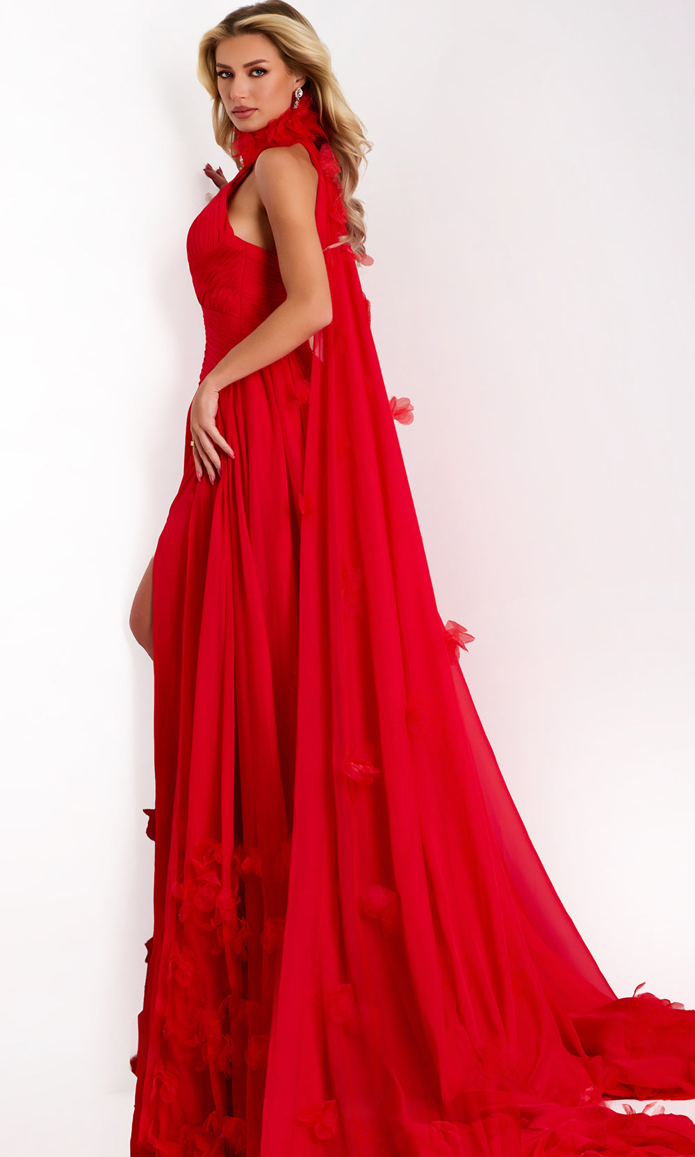 Jovani 42861 - Halter A-Line Gown with Attached Cape Special Occasion Dress In Red