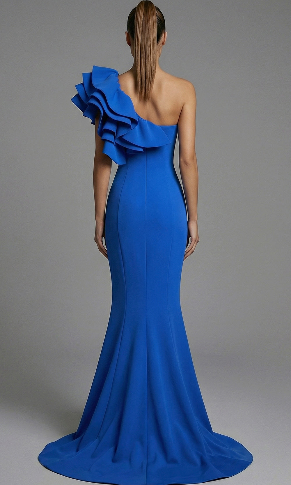 Jovani 43000 - Ruffled Neckline Mermaid Scuba Gown Prom Dresses  in Royal  