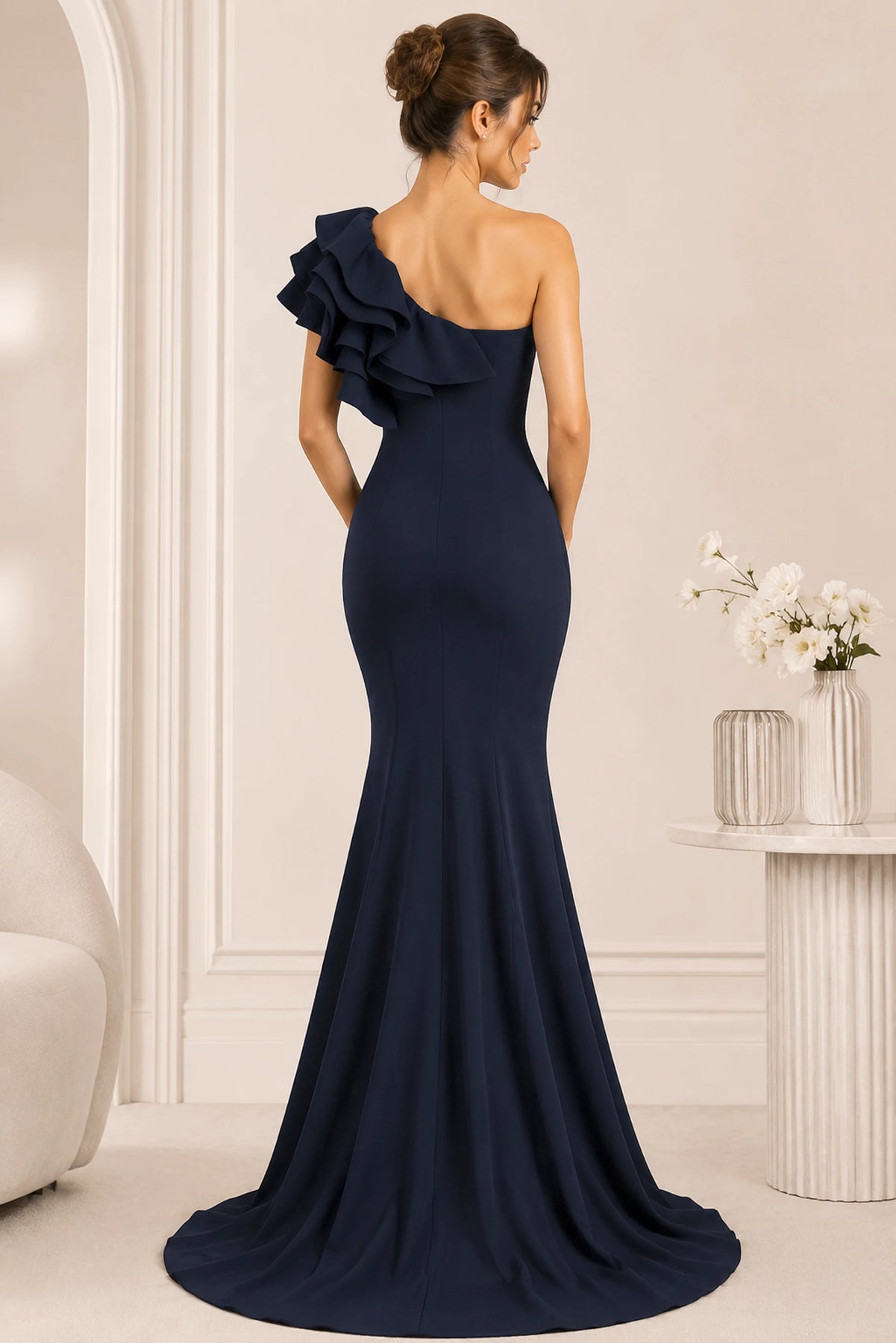 Jovani 43000 - Ruffled Neckline Mermaid Scuba Gown