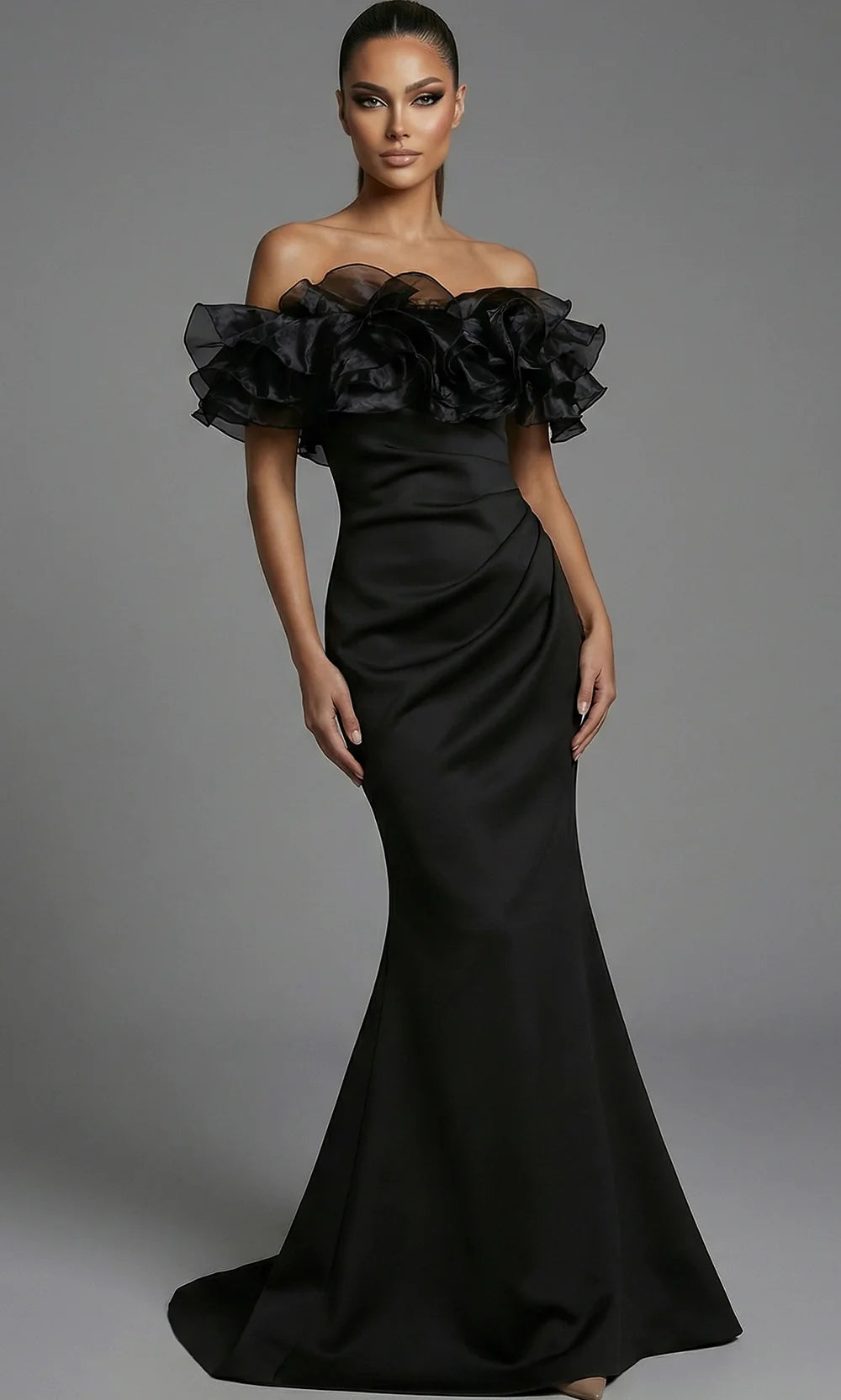 Jovani 43001 - Off Shoulder Flared Hem Gown with Ruffles Prom Dresses  in Black  