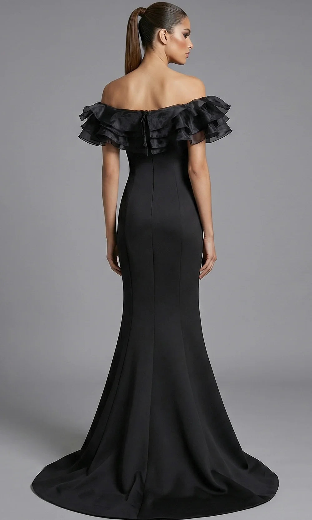 Jovani 43001 - Layered Ruffle Neckline Mermaid Evening Gown Special Occasion Dress In Black