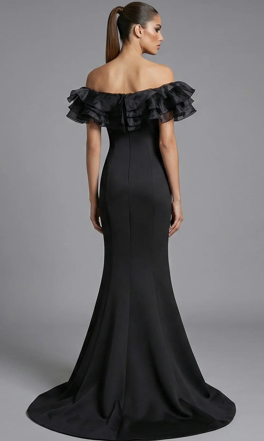 Jovani 43001 - Off Shoulder Flared Hem Gown with Ruffles Prom Dresses  in Black  
