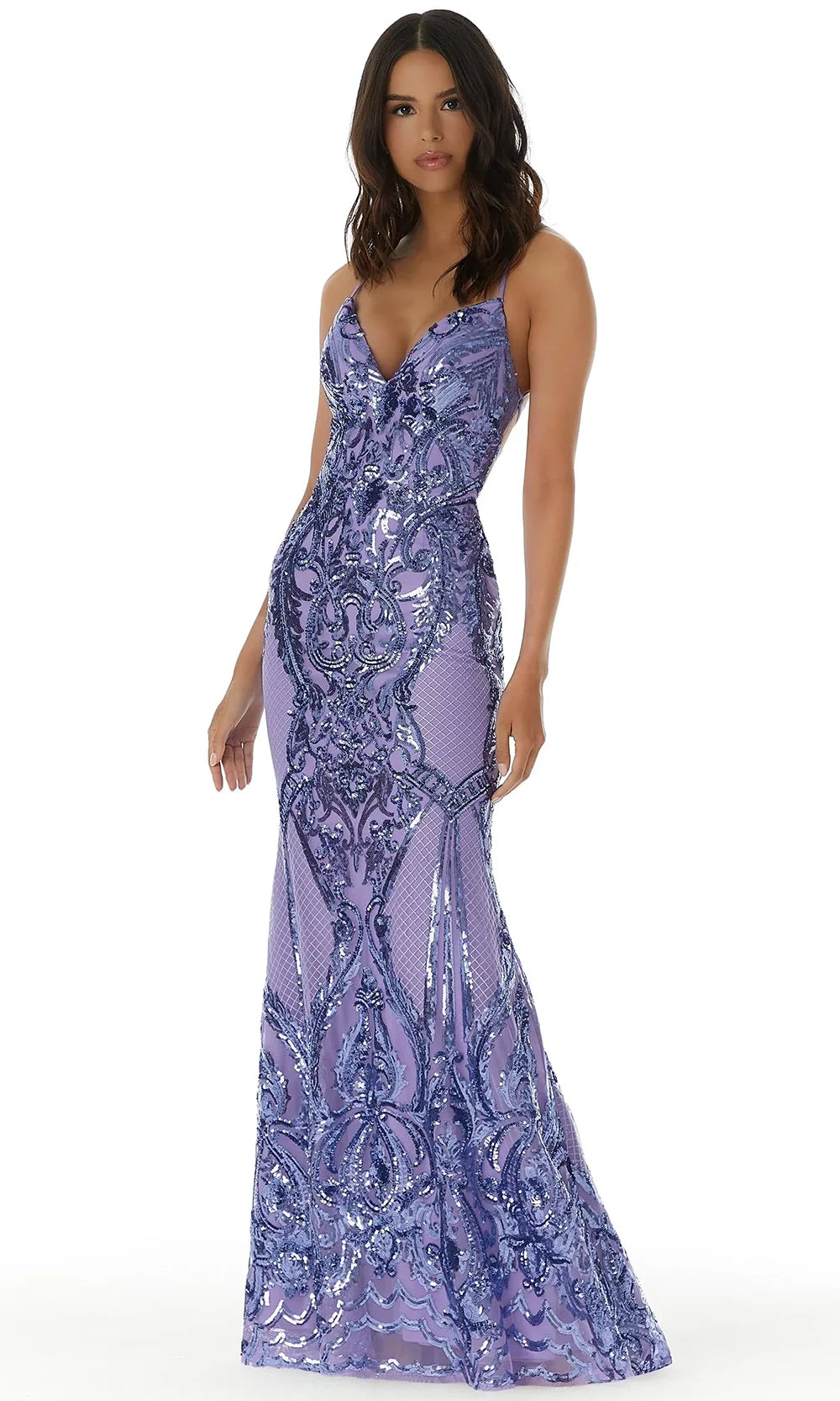 Mori Lee 49316 - Lace-Up Back Sequin Embellished Gown Prom Dresses in Lavender