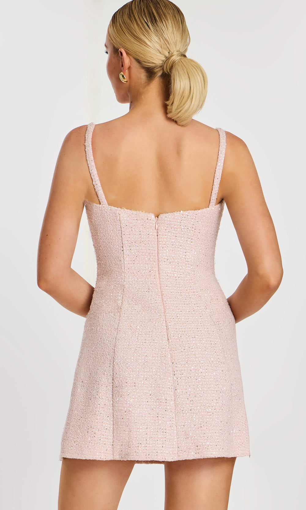 Jovani 43042 - Floral Accent Tweed A-Line Mini Dress Cocktail Dresses  in Soft Pink