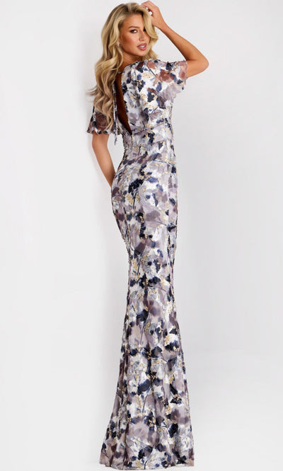 Jovani 43046 - Watercolor Print V-Neckline Sheath Gown Mother of the Bride Dresses