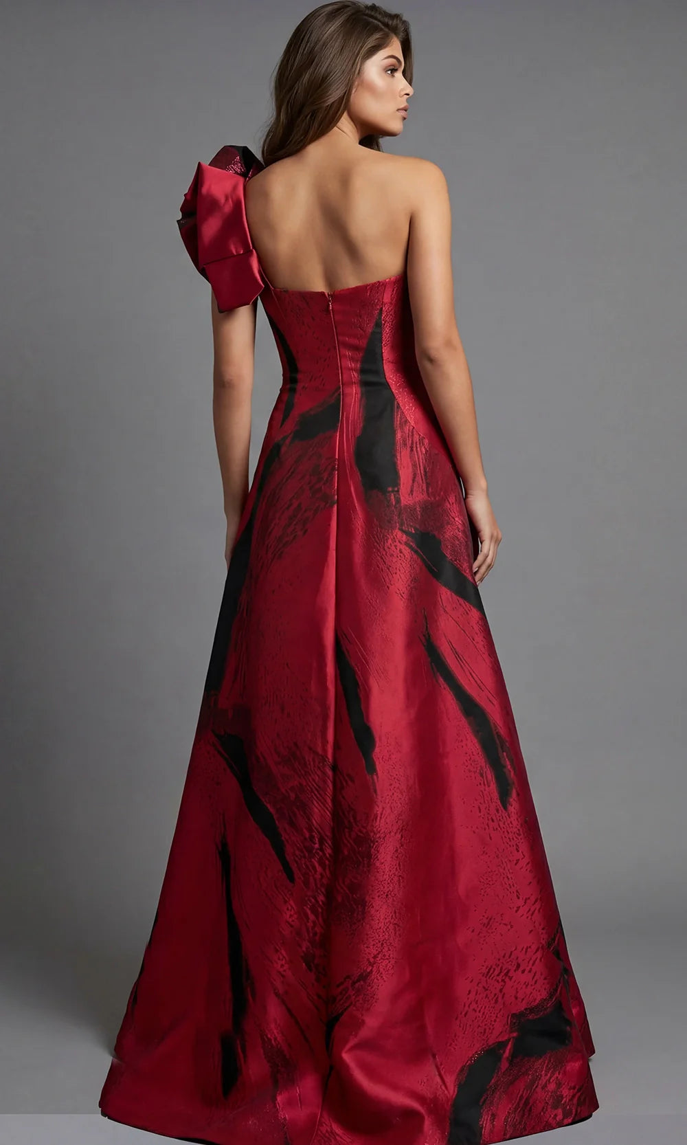 Jovani 43047 - Sculptural Ruffle Printed Evening Gown Prom Dresses  in Crimson  