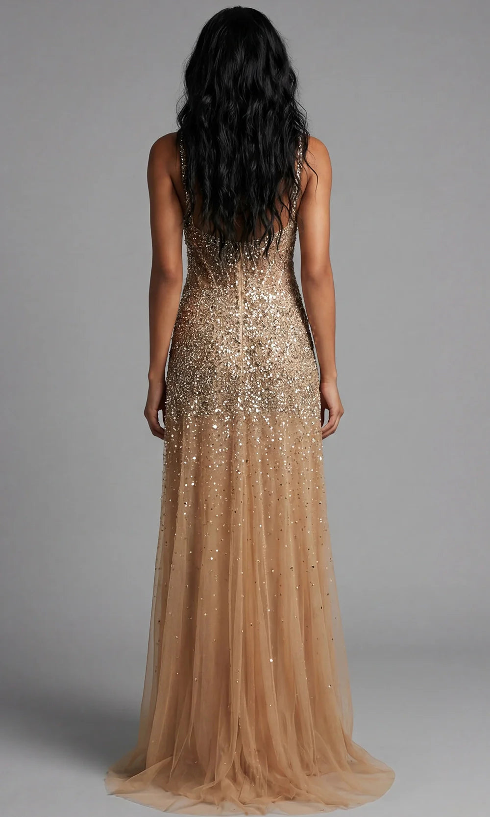 Jovani 43076 - Spaghetti Strap Corset Beaded Prom Gown Prom Dresses  in Nude Silver 