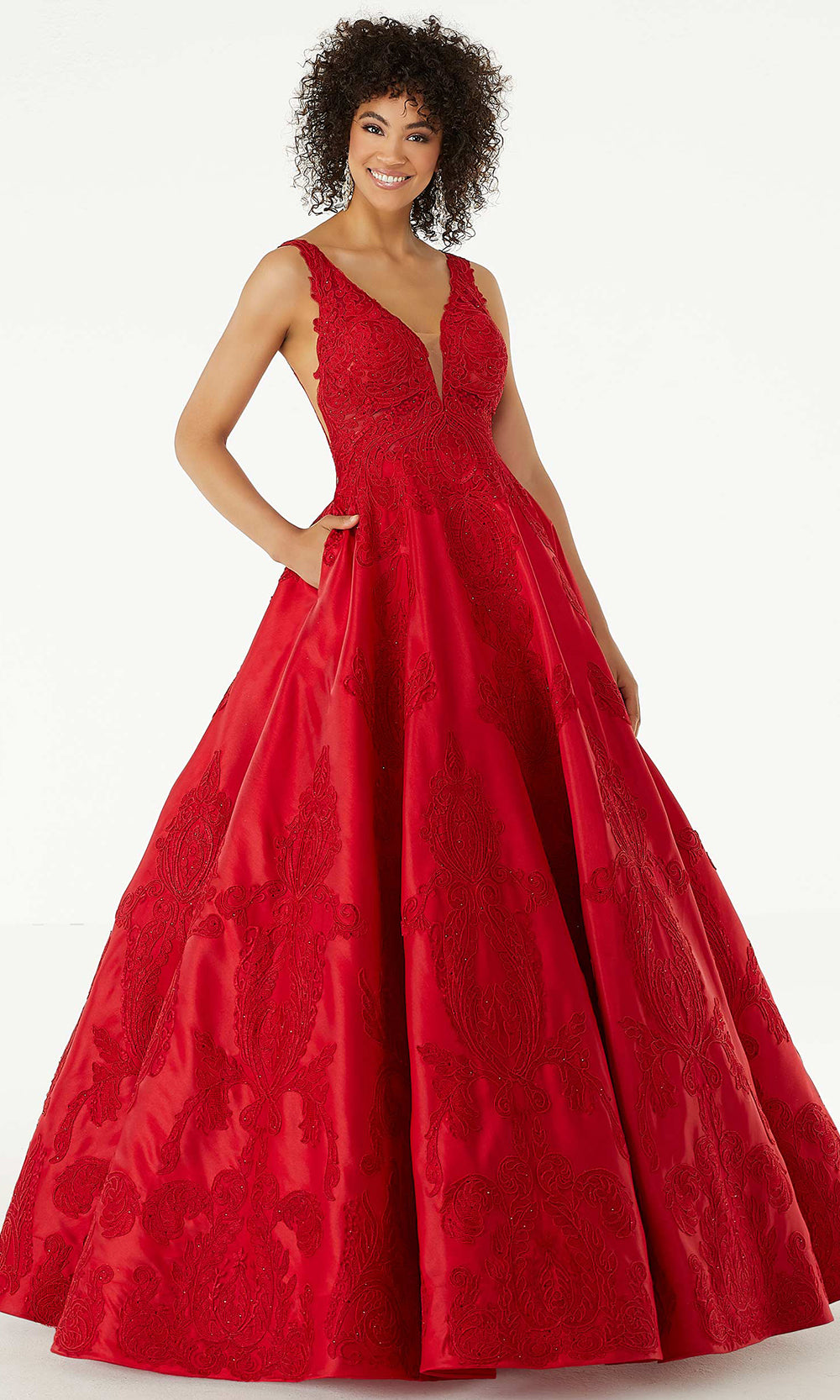 Mori Lee 49327 - Beaded Lace Satin Ballgown Prom Dresses