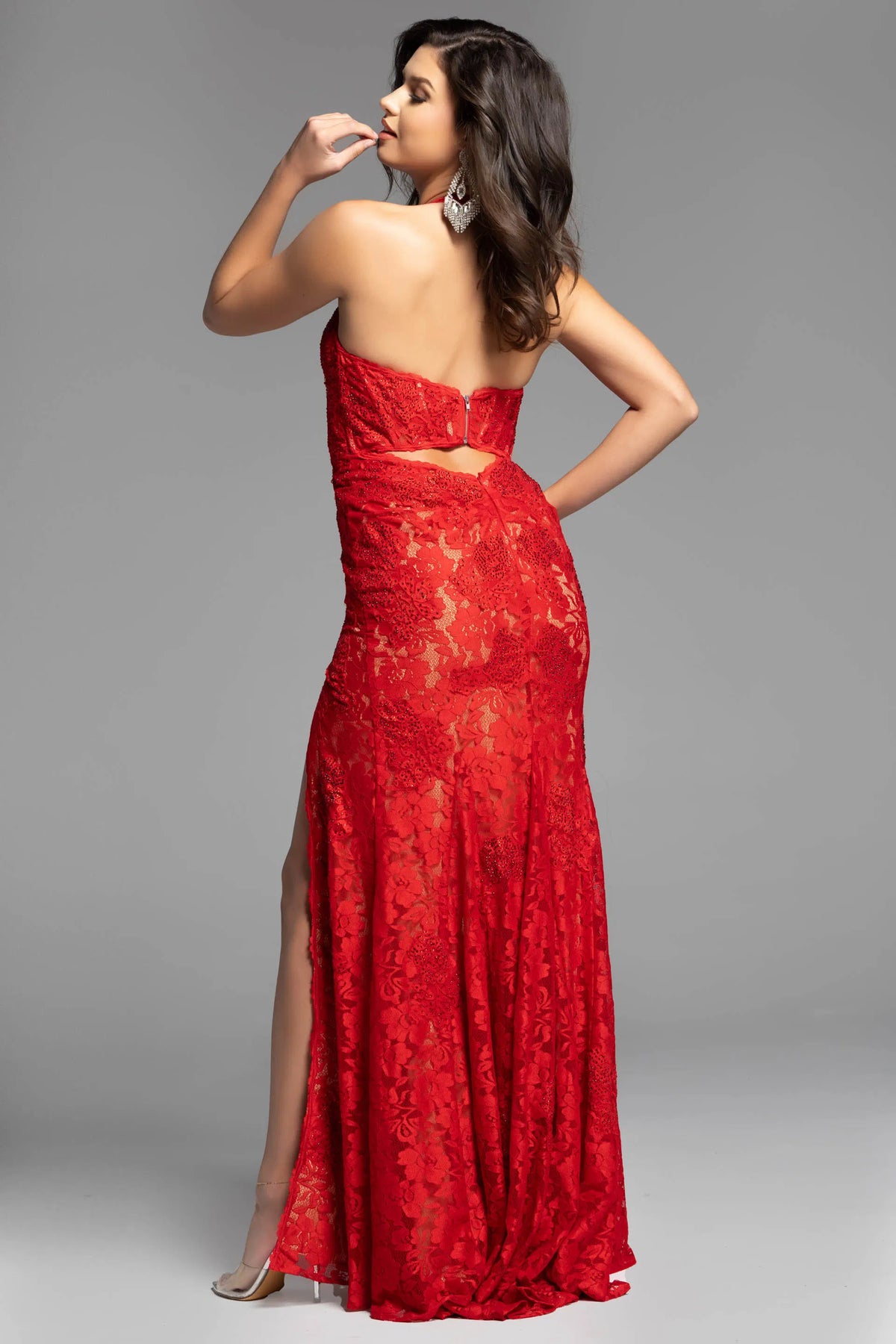 Jovani 43097 - Lace Halter Prom Dress