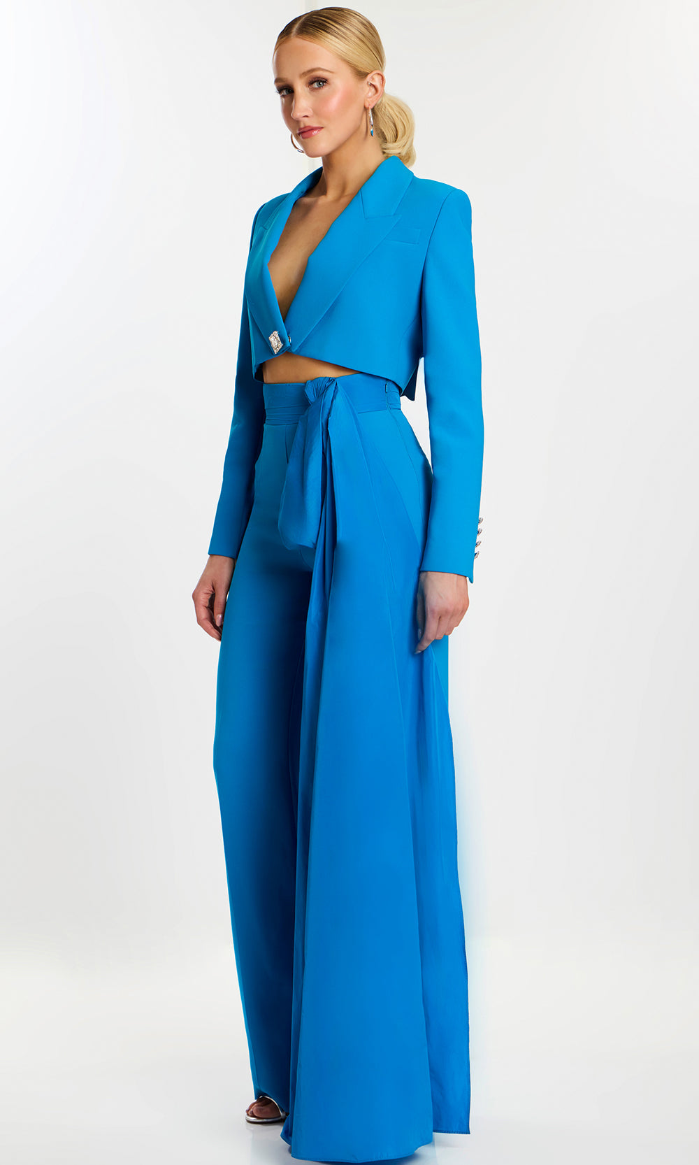 pantsuit prom dress Jovani 43139 - Long Garment Fit:SPLIT LEG A rhinestone button closure Satin Bustier Mini Dress Big Sister:5
