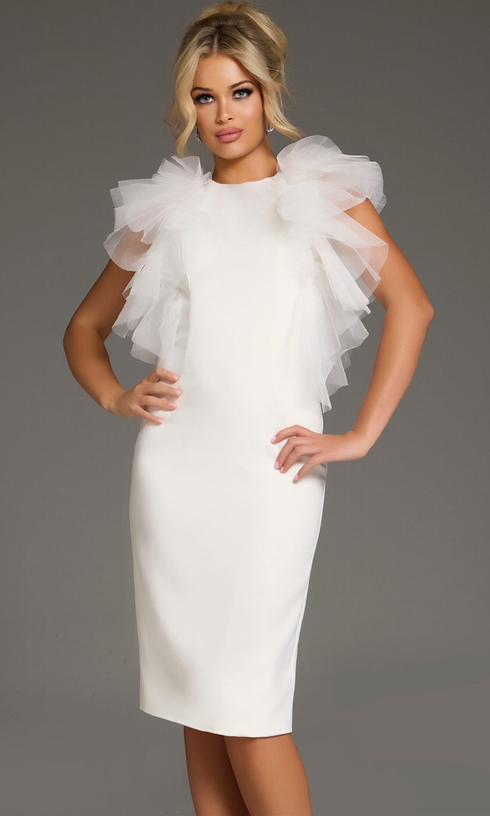 Jovani 43152 - High Neck Knee-Length Ruffle Dress